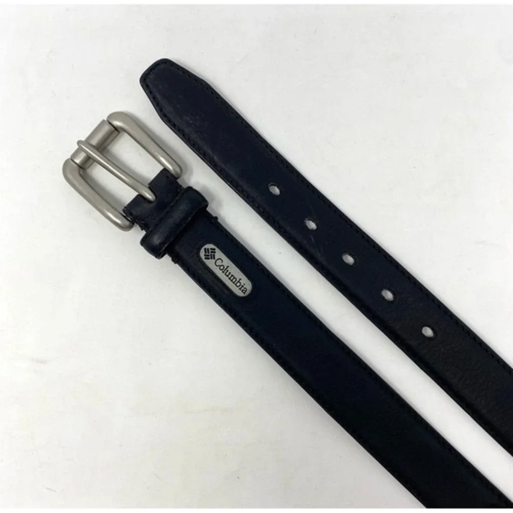 Columbia Belt Mens 38 Black Full Grain Leather Solid Brass Buckle‎ Casual Dress